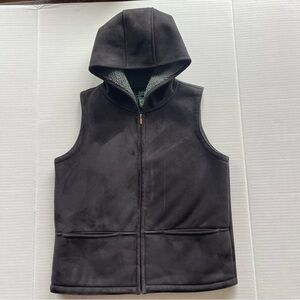 Lauren Ralph Lauren suede black hooded zip vest Small
